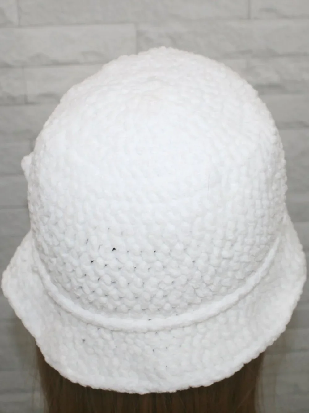 HAND CRAFTED Hat Crochet Bucket Chenille Floppy Wide Brim White Cloud Dancer